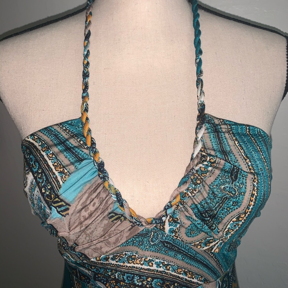 Sexy paisley maxi tie neck dress in EUC